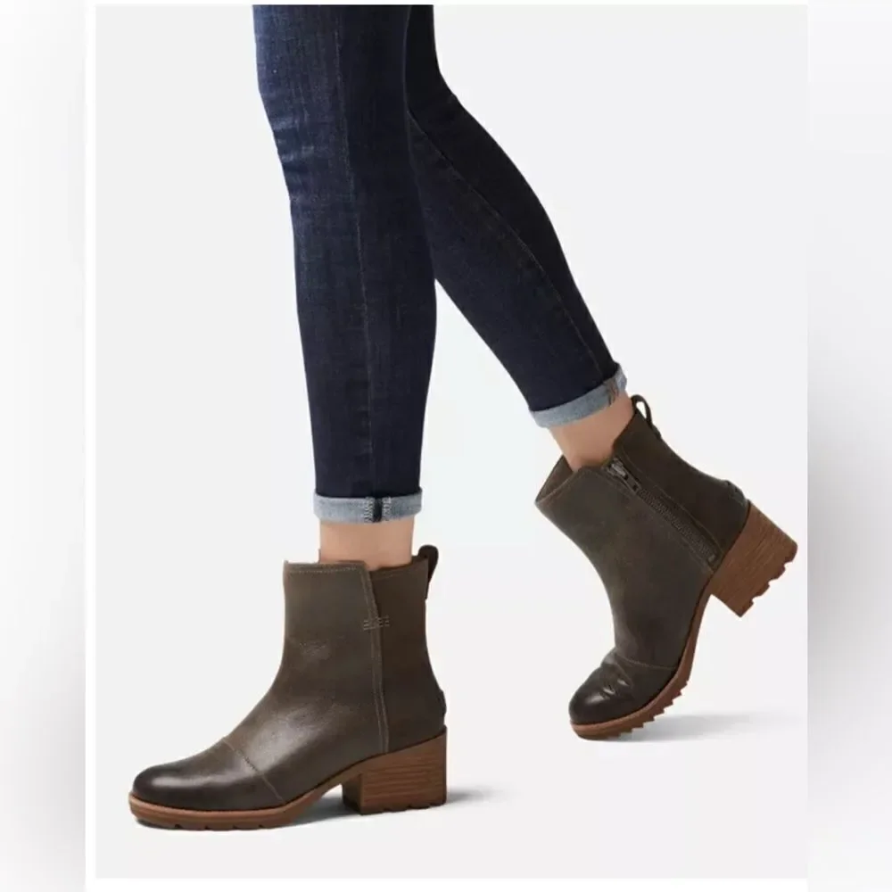 Sorel Cate Bootie Ankle Boot Leather Block Heel Major Brown. 7 - Picture 13 of 13